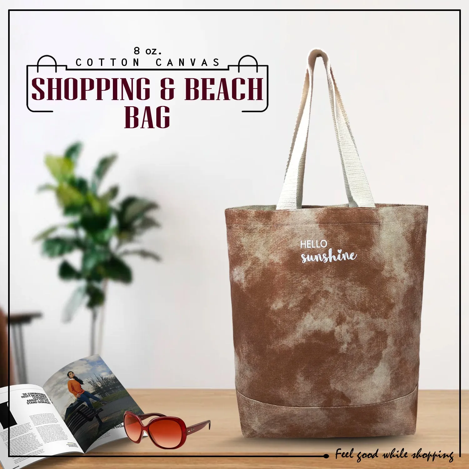 Deeya Cotton Canvas Medium Size Eco Friendly Womens/Ladies Shopping & Beach Bag (Brown)