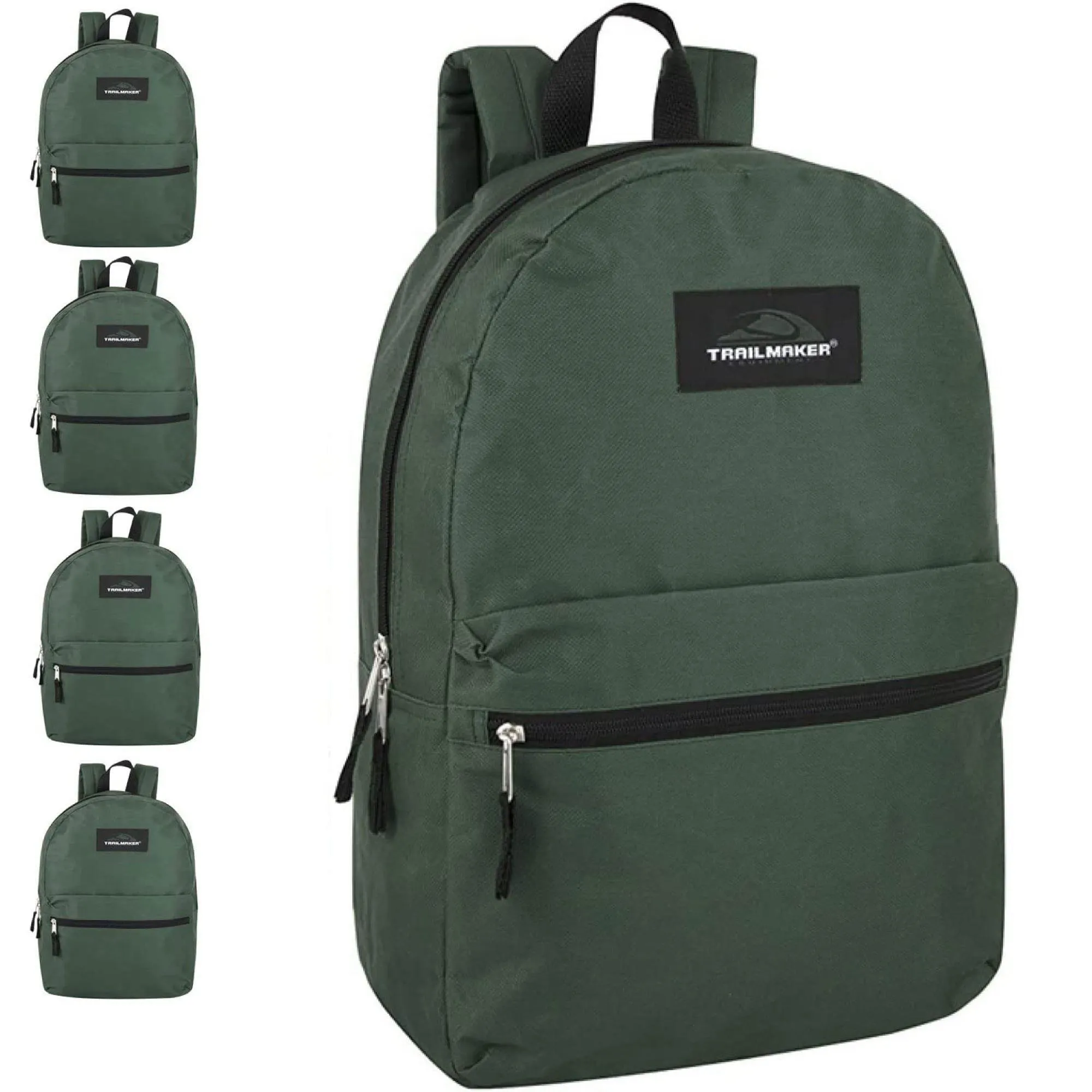 Trail Maker 24 Pack of Bulk Wholesale Basic and Classic 17 Inch Backpacks with Front Accessory Pocket, Dual Zipper Closure and Padded Adjustable Shoulder Straps for Work, School and Classrooms in Gray